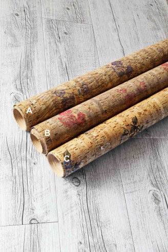 Natural CORK sheets - pieces, made in Italy, named vegan leather, FLORAL textured, 3 colors available