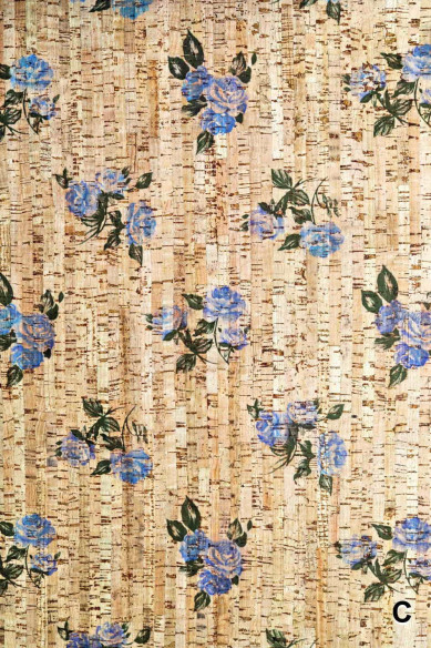 Natural CORK sheets - pieces, made in Italy, named vegan leather, FLORAL textured, 3 colors available