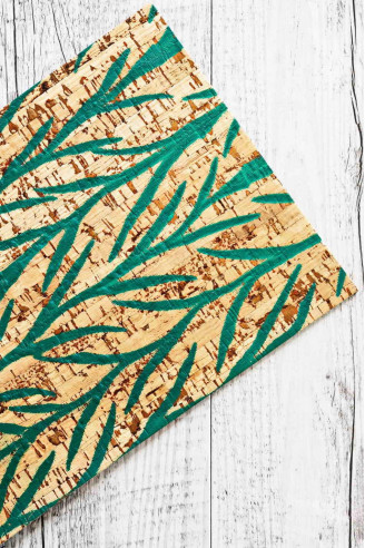 CORK sheets - pieces, made in Italy, green leaves textured  4x6 / 8x10 / 12x12 inches