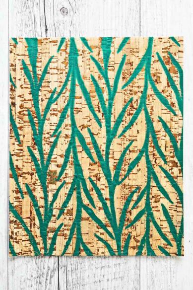 CORK sheets - pieces, made in Italy, green leaves textured  4x6 / 8x10 / 12x12 inches