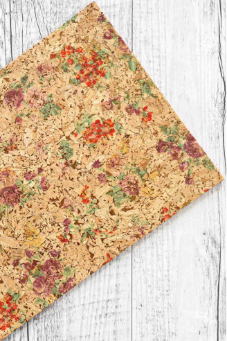 CORK sheets - pieces , made in Italy, floral textured print  4 x 6" / 8 x 10" / 12 x 12"