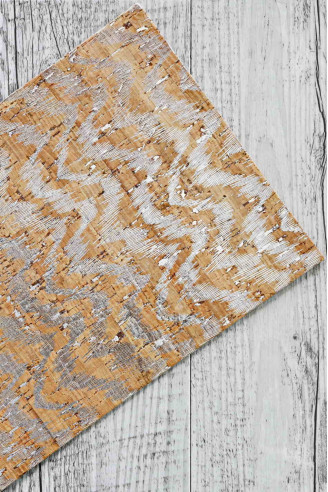CORK sheets - pieces , made in Italy, silver abstract print   8 x 10" / 12 x 12"