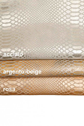 Pink/silver/beige/steel goatskin leather hide CROCODILE embossed print goat croc textured genuine italian skin