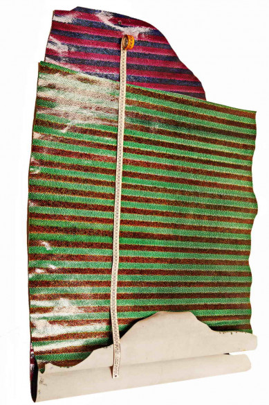 PELLE di VERNICE stampa coccodrillo lucida - pellame verniciato stampato cocco a righe - vitello cocco viola e verde