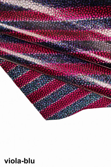 Violet/blue/green/yellow/red PATENT leather cow hide lacquer CALFSKIN crocodile print calf shiny striped stiff cowhide