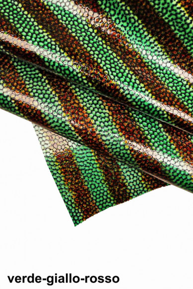 Violet/blue/green/yellow/red PATENT leather cow hide lacquer CALFSKIN crocodile print calf shiny striped stiff cowhide