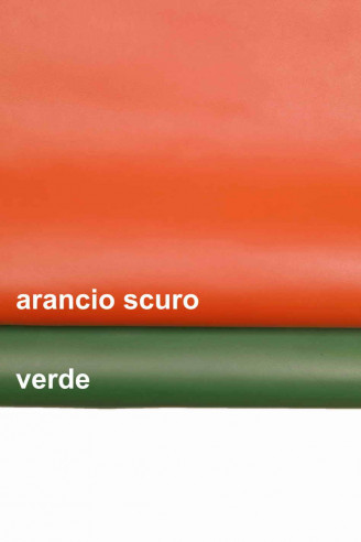 Orange green SMOOTH CALFSKIN shiny cowhide classic stiff cow skin genuine italian hides