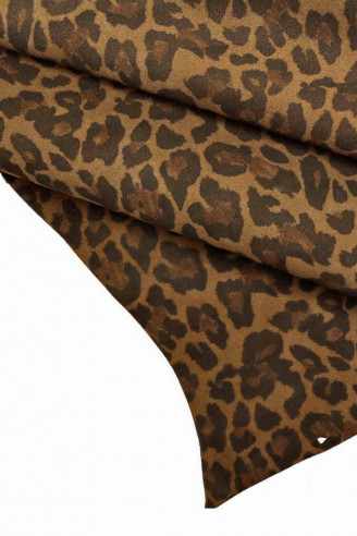 Brown SUEDE leopard TEXTURED print soft classic leather hide distressed genuine italian skin for crafting