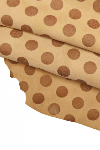 Camel SUEDE GOATSKIN polka dots textured print pearlized brown goat soft distressed genuine italian skins