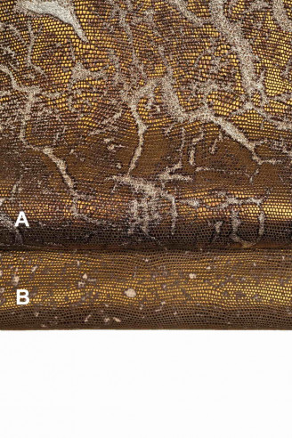 PELLE laminata BRONZO - capra decorata a mano luminosa - pellame stampa lizard