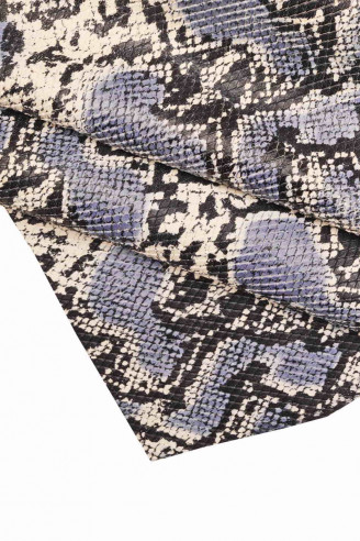 Light blue white black CALFSKIN PYTHON snake textured cowhide scales print calf matte soft cow genuine italian skins