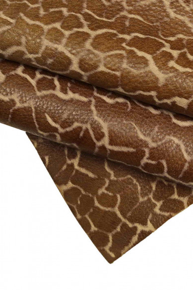 Brown beige CALFSKIN PEBBLE grain textured print cowhide grainy calf stiff distressed cow genuine italian skins
