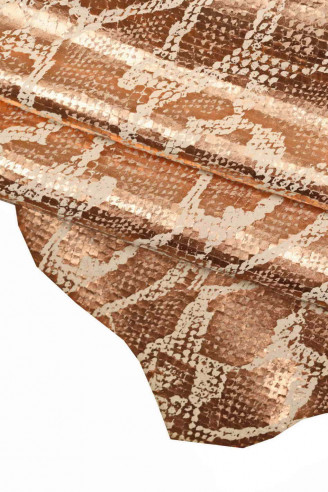 PINK white METALLIC leather hide goatskin python snake textured goat scales print shiny soft genuine italian skin