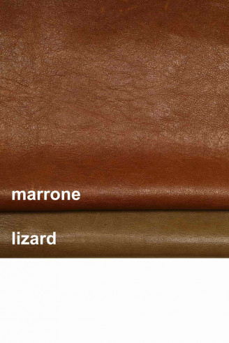 Genuine leather hide LIZARD brown GOATSKIN vegetable wrinkled goat pull up effect shiny antiqued soft italian skin