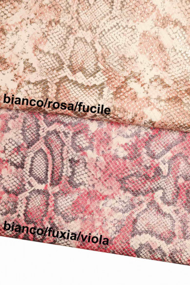 White pink purple GOATSKIN PYTHON snake textured goat engraved scales print light foil very soft genuine italian skins