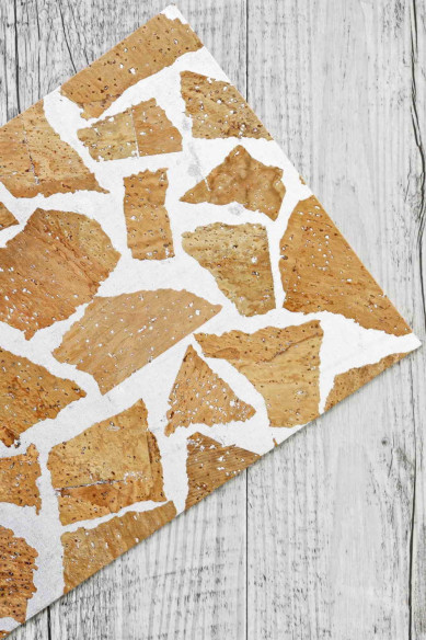 CORK sheets cowhide leather backed, made in Italy, giraffe print, metallic textured silver calfskin on the back 8x10" / 12x12"