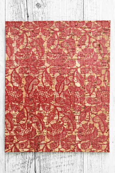 CORK cowhide sheets backed natural cork, dark pink floral textured, white/fuchsia metallic leather skin on the back