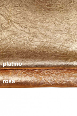 Platinum PINK METALLIC leather hide goatskin washed wrinkled goat stiff distressed hide genuine italian skin