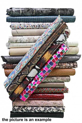 PRINTED Leather Pieces Random Assortment - medium size - mix of colors, patterns - 1 kg (2 lbs) - 2 kg (4 lbs)