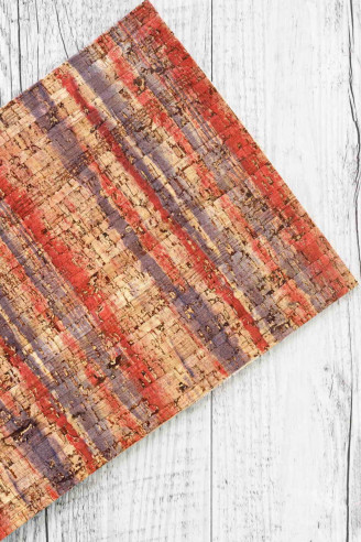 CORK sheets - pieces, made in Italy, magenta and blue stripes textured 4x6 / 8x10 / 12x12 inches