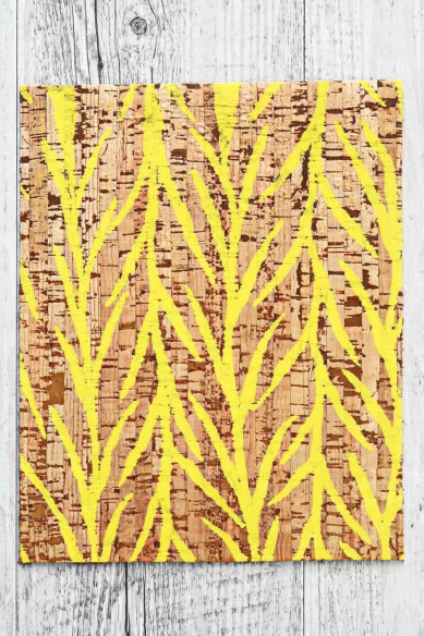 CORK sheets - pieces, made in Italy, yellow leaves textured  8x10 / 12x12 inches