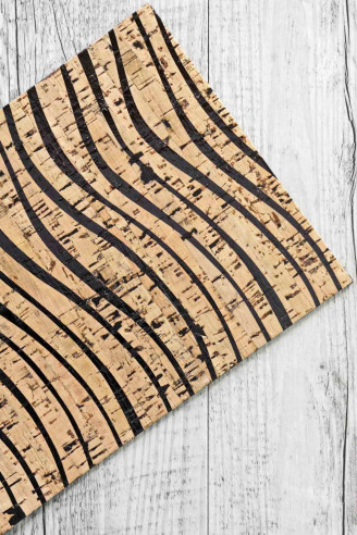 CORK sheets - pieces , made in Italy, black glossy abstract print  4 x 6" / 8 x 10" / 12 x 12"