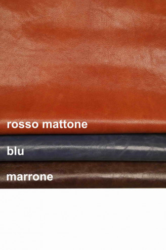 Genuine leather hide blue brick red brown WRINKLED GOATSKIN super glossy antiqued distressed goat italian skin