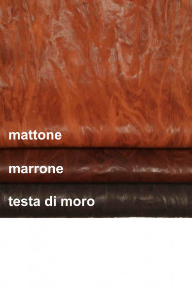 BROWN GENUINE wrinkled sheepskin leather hides - vintage washed red brick dark brown distressed veg  tanned skins