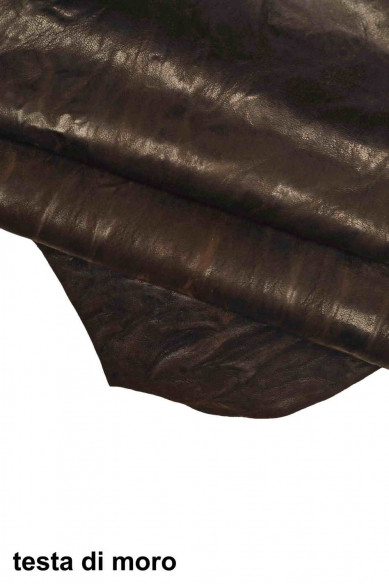 BROWN GENUINE wrinkled sheepskin leather hides - vintage washed red brick dark brown distressed veg  tanned skins