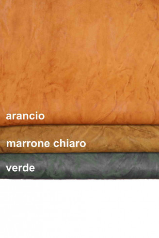 Genuine leather hide vegetable WASHED NAPPA sheepskin brown orange green wrinkled sheep soft distressed italian skin