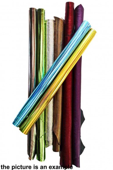 METALLIC scraps lot - big size pieces - solid colors, smooth or wrinkled effect, italian leather for crafts