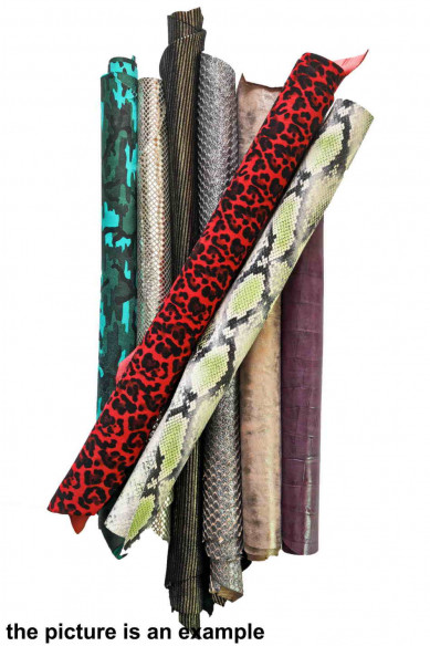 Mix LEATHER pieces - big size cutouts - fancy textures, foils, colors and softness various, italian leather pieces for crafts