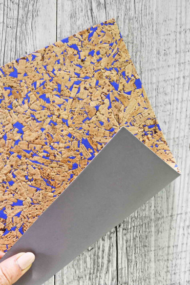 Leather pieces backed natural cork, made in Italy, abstract lavender print, grey leather calfskin on the back  4x6/8x10/12x12"