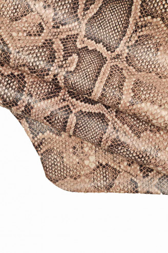 Python printed leather hide, pink, black, white snakeskin textured skin, semi - glossy reptile calfskin, slightly stiff skin