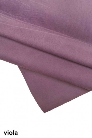 Grey, purple, blue suede calfskin leather hide, slightly wrinkled nabuk cowhide with wax, matt, vintage skin