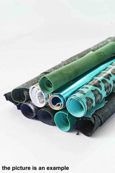 Scampoli di pelle miste, tonalità di VERDE e BLU, stampe, lamine e fantasie varie, ideali per l'artigianato, 10 o 15 pezzi