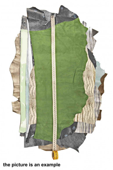 Scampoli di pelle miste, tonalità di VERDE e BLU, stampe, lamine e fantasie varie, ideali per l'artigianato, 10 o 15 pezzi