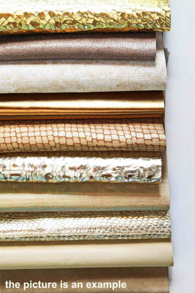 Mix leather scraps - GOLD, PLATINUM and BEIGE - fancy textures, foils and softness various, 10 or 15 italian leather pieces
