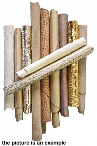 Mix leather scraps - GOLD, PLATINUM and BEIGE - fancy textures, foils and softness various, 10 or 15 italian leather pieces