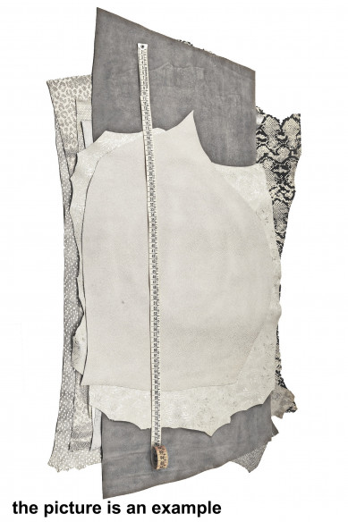 Mix leather scraps - WHITE, GREY and SILVER tones - fancy textures, foils and softness various, 10 or 15 italian leather pieces