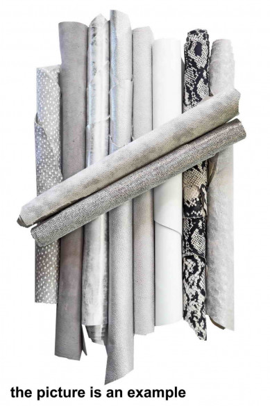 Mix leather scraps - WHITE, GREY and SILVER tones - fancy textures, foils and softness various, 10 or 15 italian leather pieces