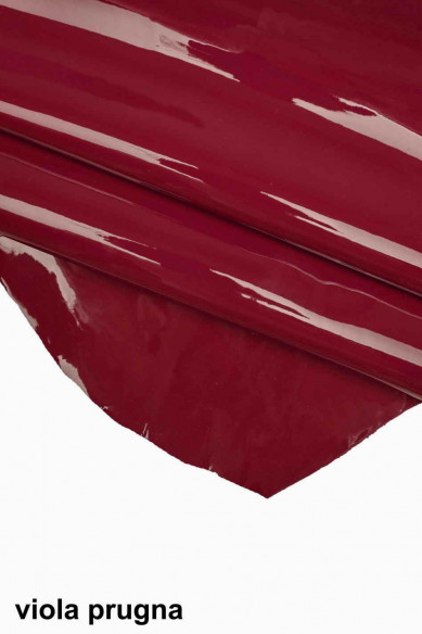 PATENT LEATHER hides, shiny coral red, acid green and plum purple skins, lacquer goatskins