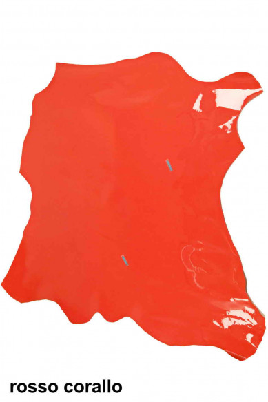 PATENT LEATHER hides, shiny coral red, acid green and plum purple skins, lacquer goatskins