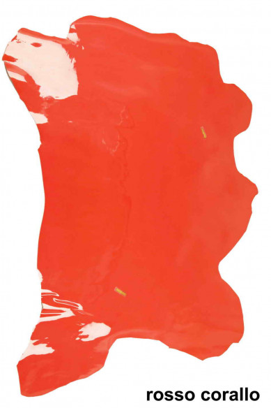 PATENT LEATHER hides, shiny coral red, acid green and plum purple skins, lacquer goatskins