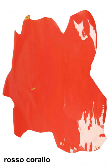 PATENT LEATHER hides, shiny coral red, acid green and plum purple skins, lacquer goatskins