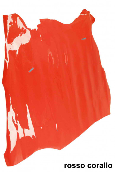 PATENT LEATHER hides, shiny coral red, acid green and plum purple skins, lacquer goatskins