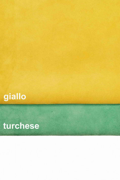 BRIGHT SUEDE leather hides, yellow turquoise velour cowhide, colored skins