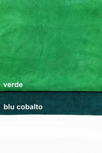 SOFT SUEDE cow leather hide, green blue soft velour calfskin