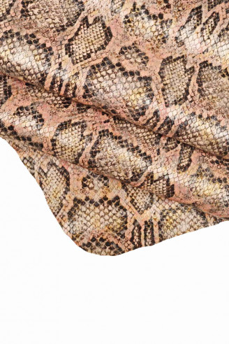 EMBOSSED PYTHON leather skin, printed reptile calfskin color pink, abstract multicolor hide