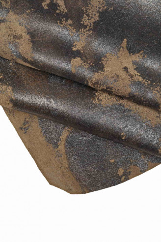 PAINTED BROWN suede leather hide, abstract textured velour calf skin